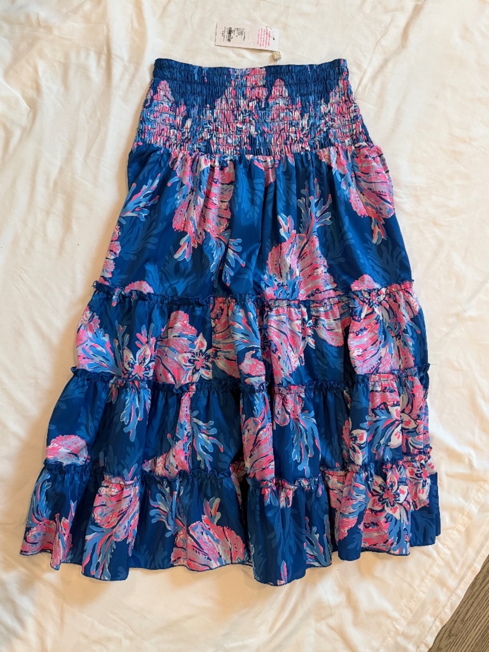 Lilly Pulitzer Blue & Pink Floral Smocked Skirt | XXS | NWT